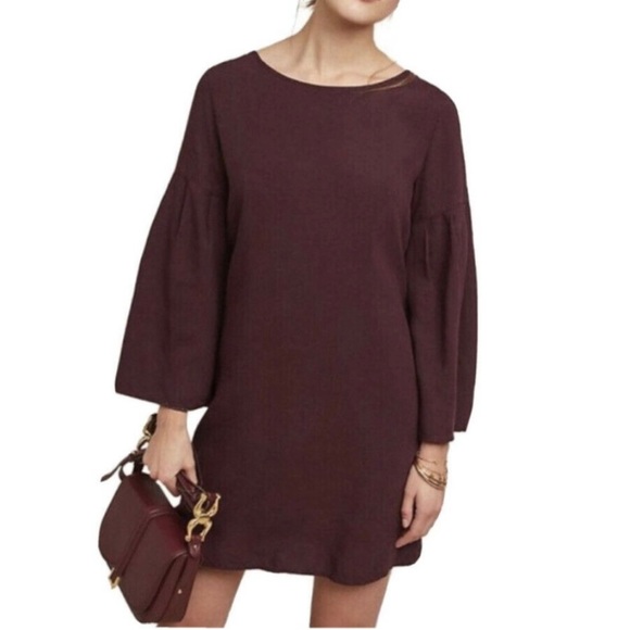 Anthropologie Cloth & Stone | Plum Tunic Mini Dress with Bell Sleeve - Picture 2 of 6